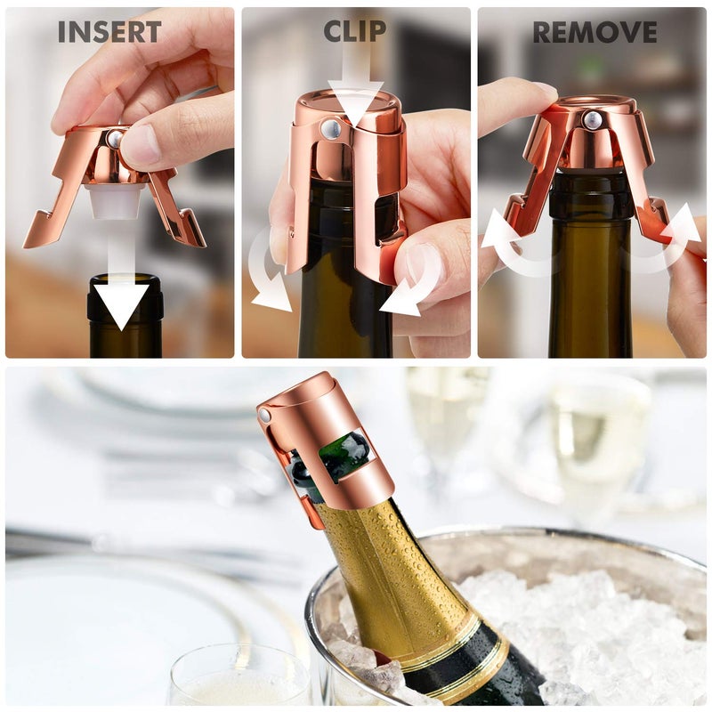 HYZ Champagne Stoppers - Stainless Steel Sparkling Wine Bottle Stopper with Pure Silicone Air Tight Seal - Professional Wine Saver for Champagneï¼ŒProsecco and Cava (2Pack Rose Gold) - Image 5
